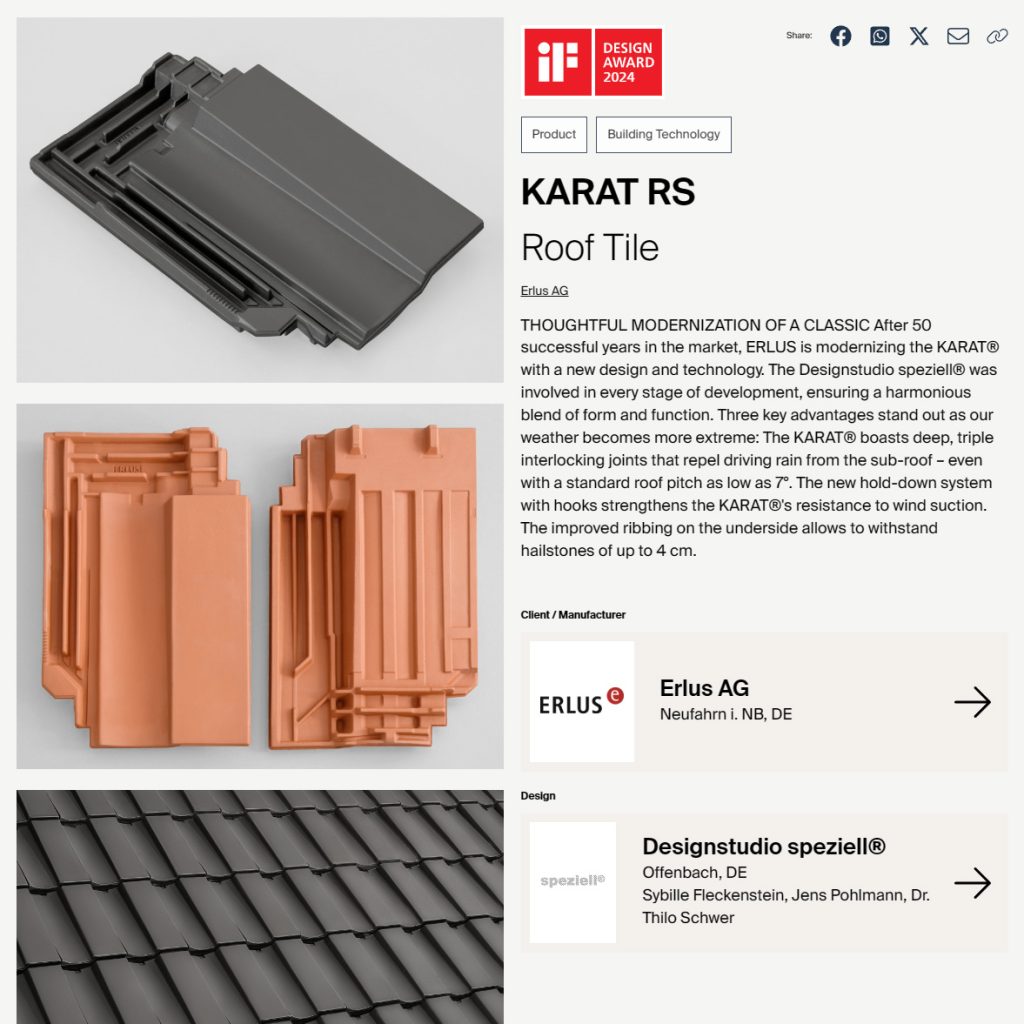 Erlus: Karat RS by Designstudio speziell® - Screenshot der Website des iF Award